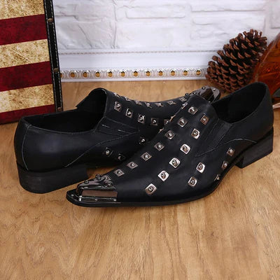 Black Pointed Rivet Men'S Business Dress Shoes