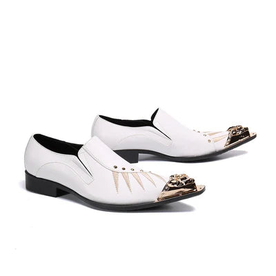 White Embroidered Pointed Men's Party Dress Shoes