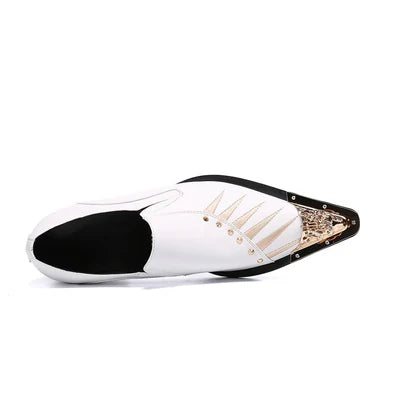 White Embroidered Pointed Men's Party Dress Shoes