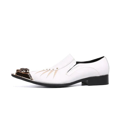 White Embroidered Pointed Men's Party Dress Shoes