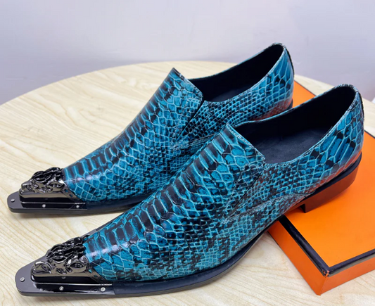 Retro Men's Snake Skin Handmade Party Dress Shoes