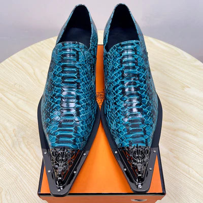 Retro Men's Snake Skin Handmade Party Dress Shoes