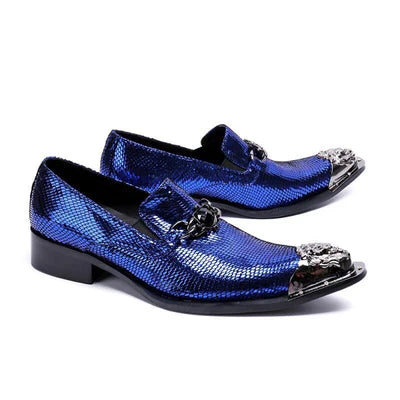 Blue Serpentine Party Dress Shoes Men's Fashion Business Shoes