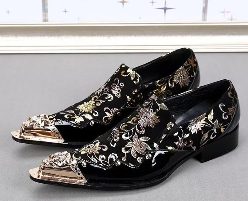 Black Embroidered Printed Pointed Dress Shoes Men'S Dress Shoes