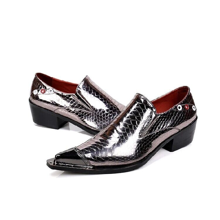 Silver Pointed High-Heeled Dress Shoes Men's Fashion Dress Shoes