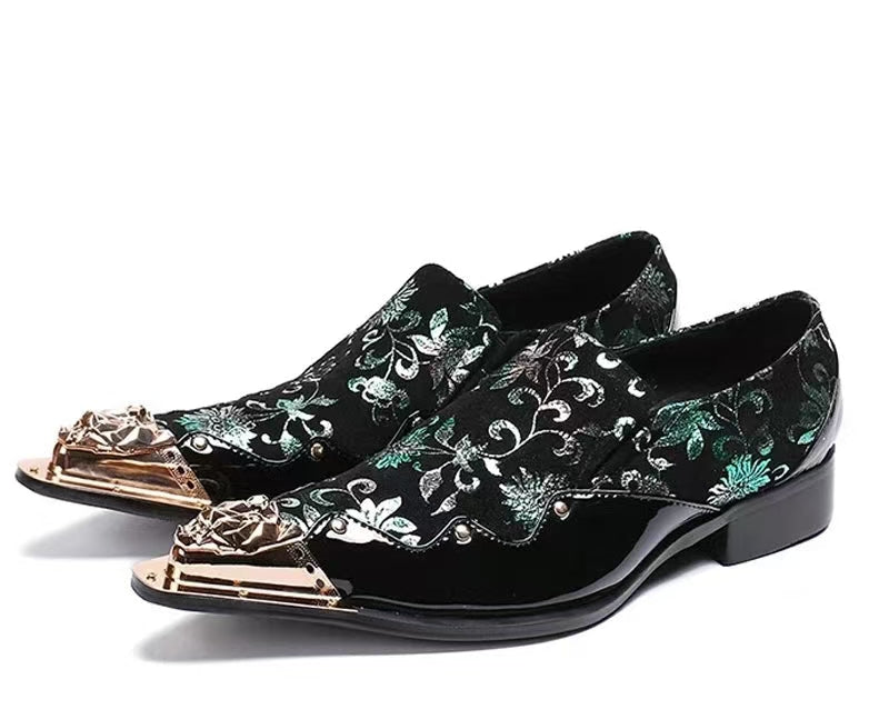 Black Embroidered Printed Pointed Dress Shoes Men'S Dress Shoes