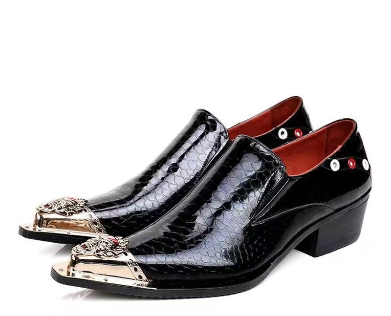 Silver Pointed High-Heeled Dress Shoes Men's Fashion Dress Shoes