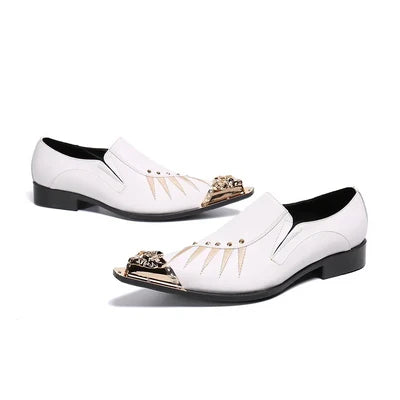 White Embroidered Pointed Men's Party Dress Shoes