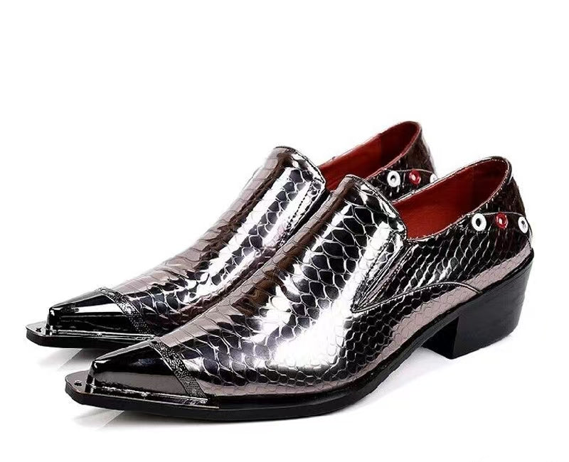 Silver Pointed High-Heeled Dress Shoes Men's Fashion Dress Shoes