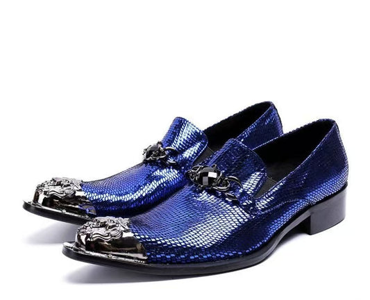 Blue Serpentine Party Dress Shoes Men's Fashion Business Shoes