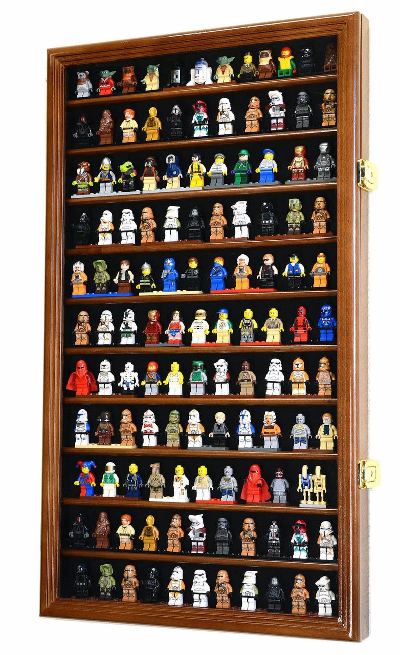 120 Minifigures Display Case Cabinet Miniatures Figurines Small Action Figure Toys Collectible Wall Shelf w/ 98% UV Protection - Lockable