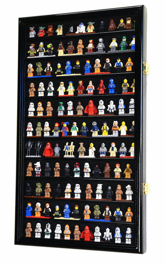 120 Minifigures Display Case Cabinet Miniatures Figurines Small Action Figure Toys Collectible Wall Shelf w/ 98% UV Protection - Lockable